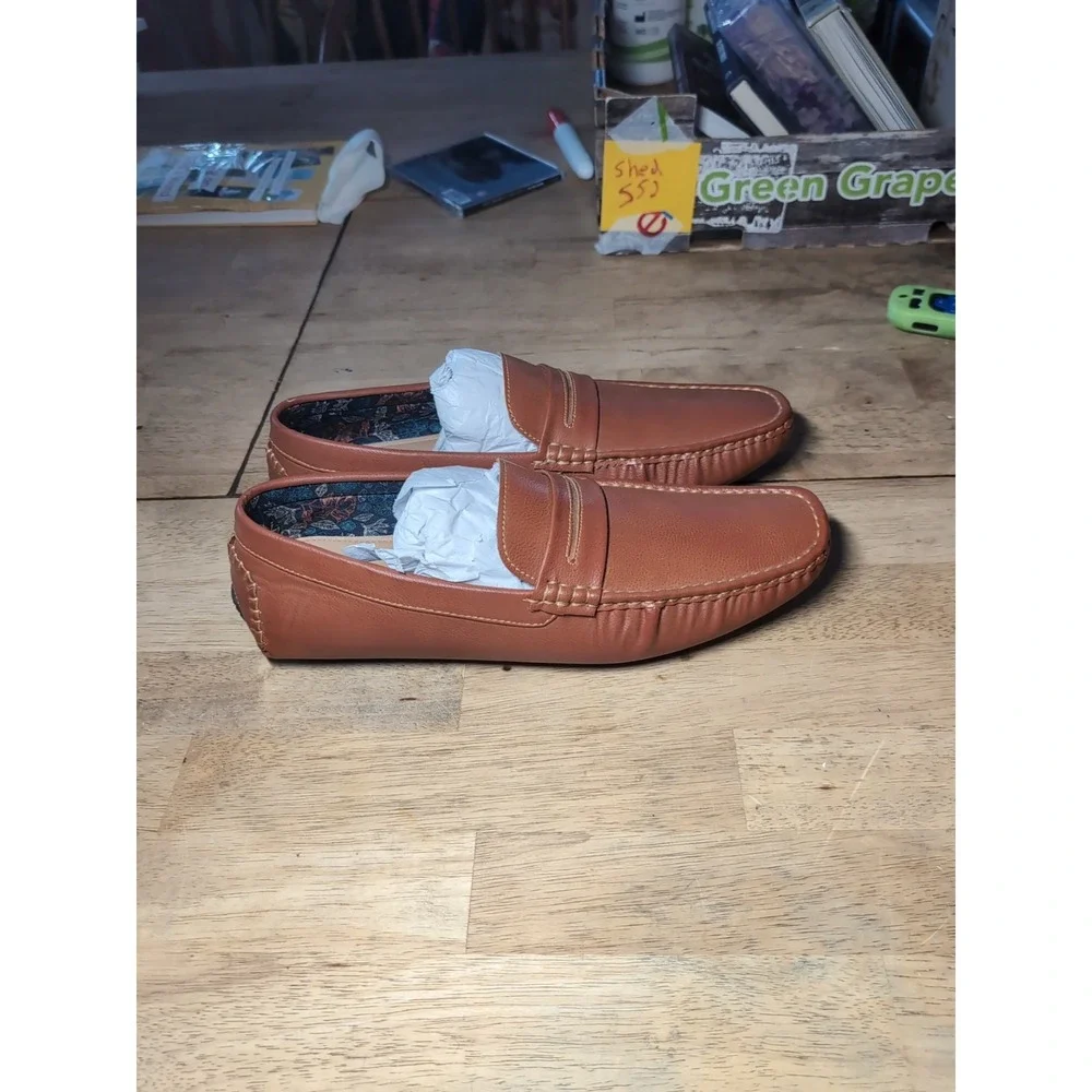 Jaxson JXSN Casual Tan Leather Loafers Men's‎ 13 Slip-On Rubber Sole